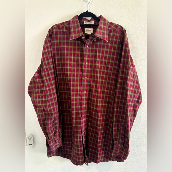 L.L. Bean Red Plaid Wrinkle Resistant Button Down Oxford - Size XL Tall - Picture 2 of 9